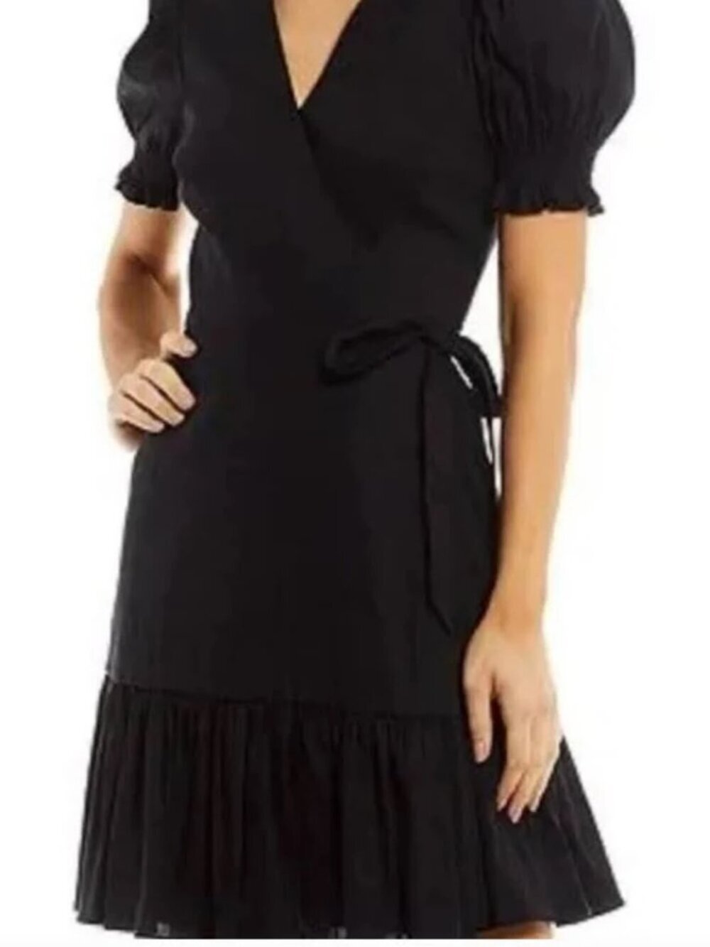 Antonio Melani Cleo Linen Wrap Tie Dress Mini Puff Short Sleeve Black New Size 8